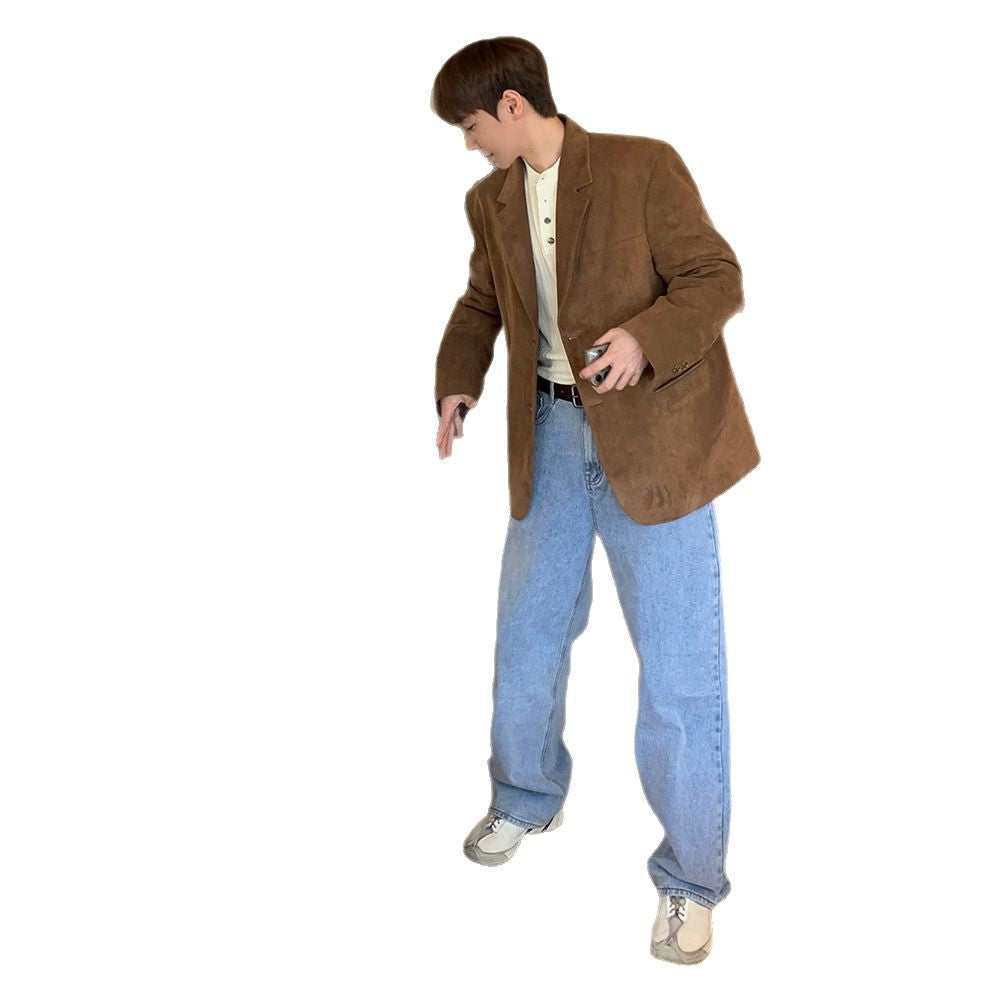 Garry – Veste décontractée à simple boutonnage marron rétro pour homme