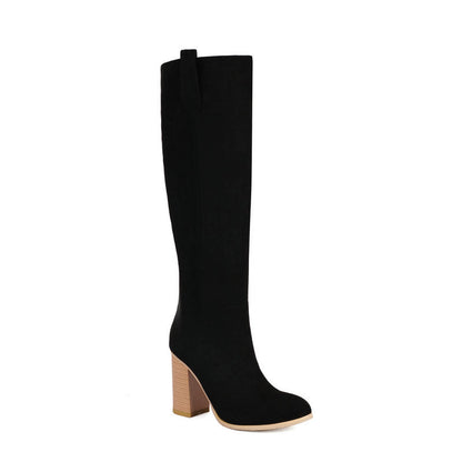 Ruth – Bottes Hautes en Suède Vegan à Talon Épais et Bout Rond