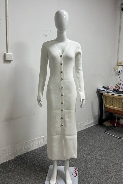 Anne – Robe Longue en Maille à Manches Longues