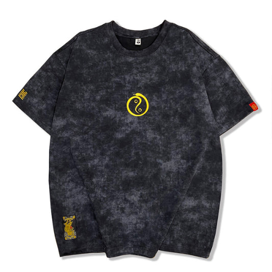 Christian – T-shirt à col rond brodé manches courtes délavé