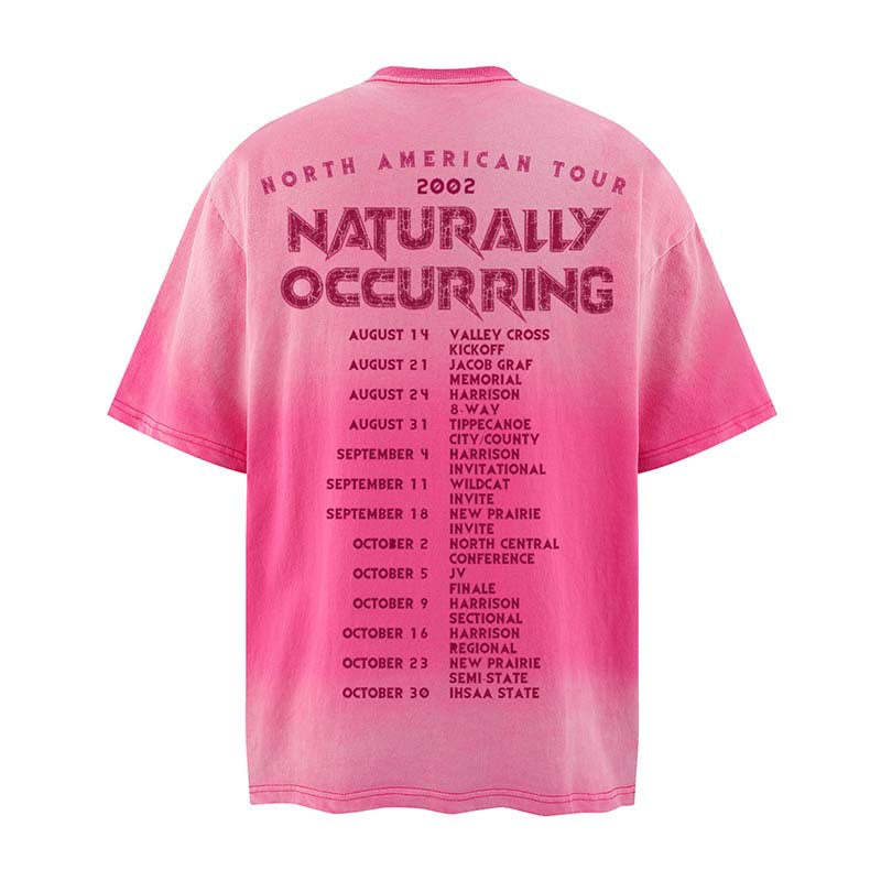 Ian – T-shirt à Manches Courtes Dégradé Imprimé Lettre Usé Rétro Américain pour Hommes