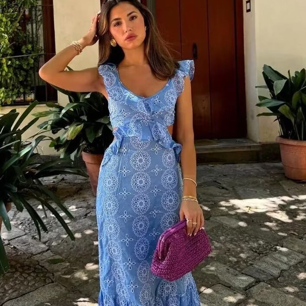Rachael – Robe Midi en Coton avec Broderie