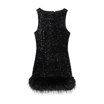 Natasha – Robe avec Décorations de Sequins et Plumes