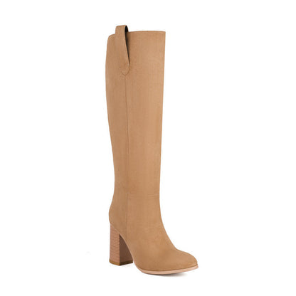 Ruth – Bottes Hautes en Suède Vegan à Talon Épais et Bout Rond