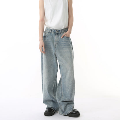 Leon – Jeans Droits Délavés avec Strass