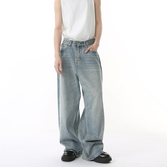 Leon – Jeans Droits Délavés avec Strass