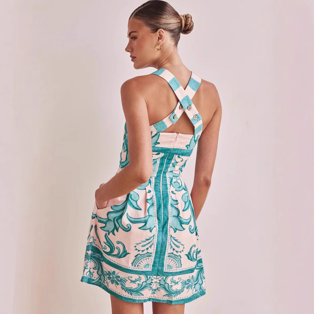 Sophie – Robe à Bretelles Imprimée pour Femmes