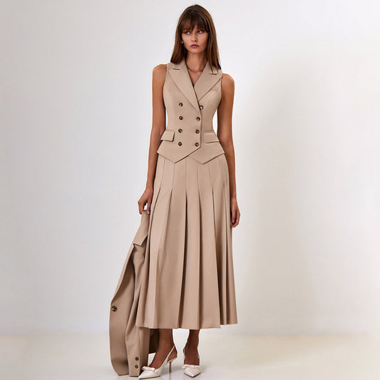 Laura – Ensemble Deux Pièces Robe Plissée Sans Manches