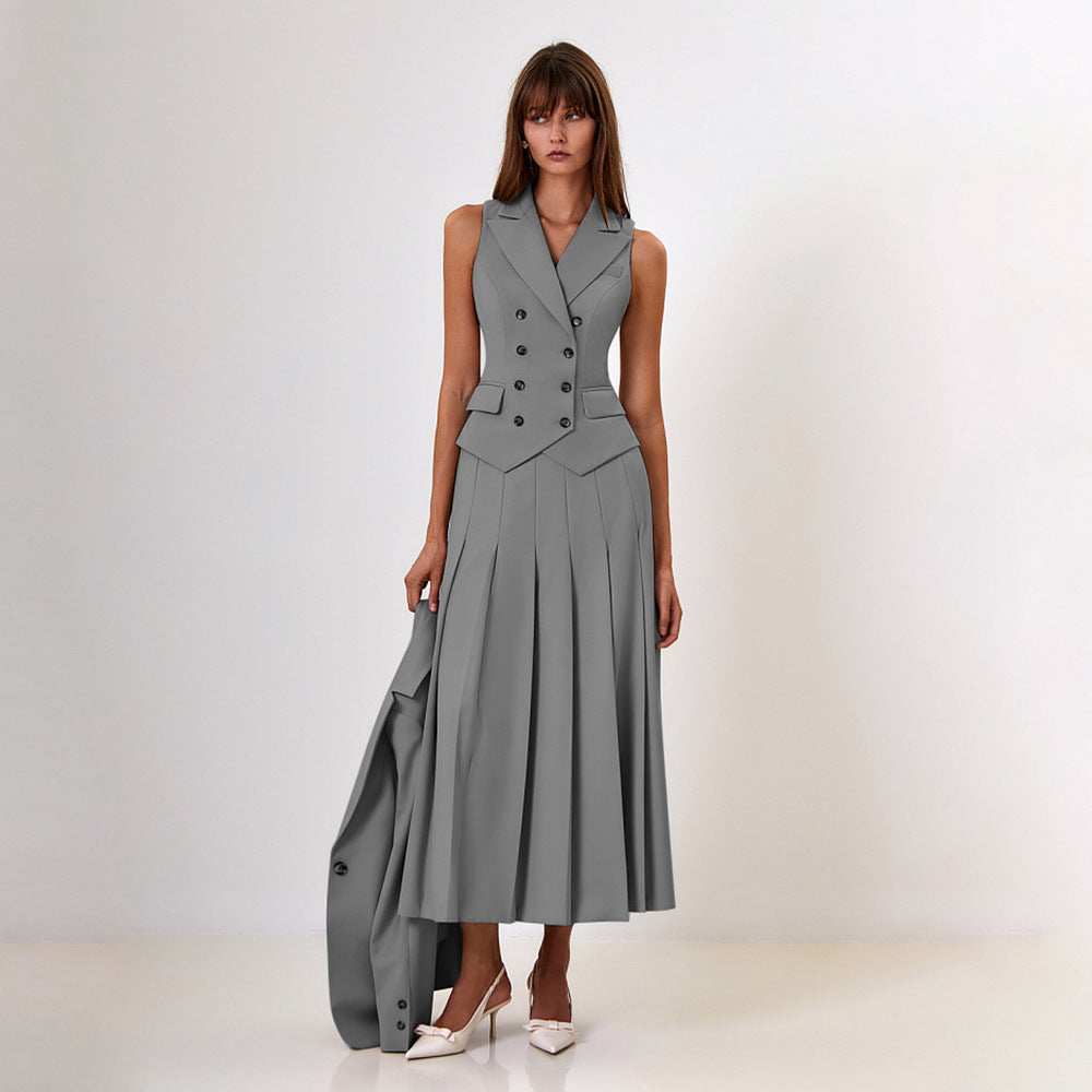 Laura – Ensemble Deux Pièces Robe Plissée Sans Manches
