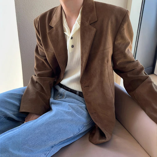 Garry – Veste décontractée à simple boutonnage marron rétro pour homme
