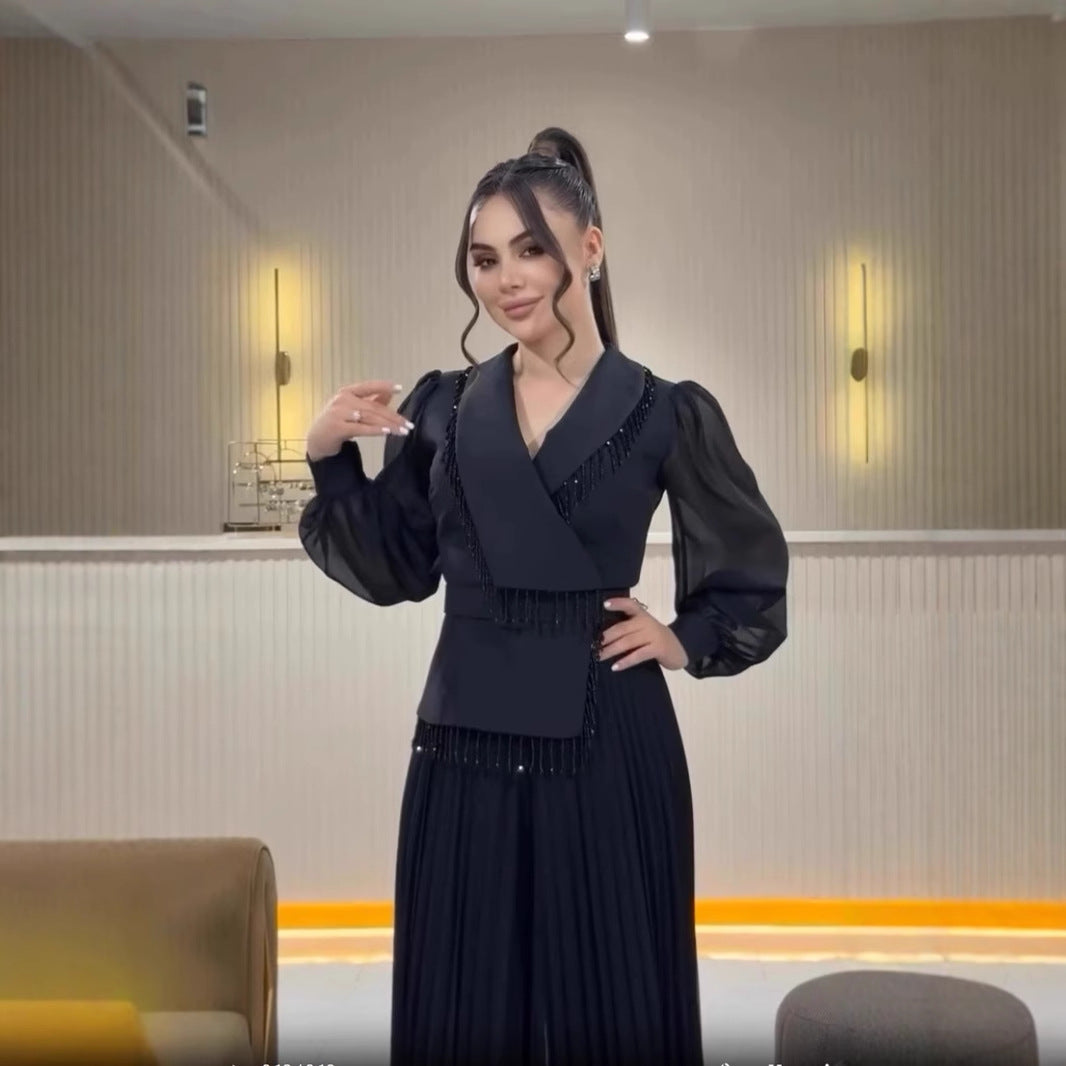 Laura – Robe Costume Plissée à Franges en Mesh