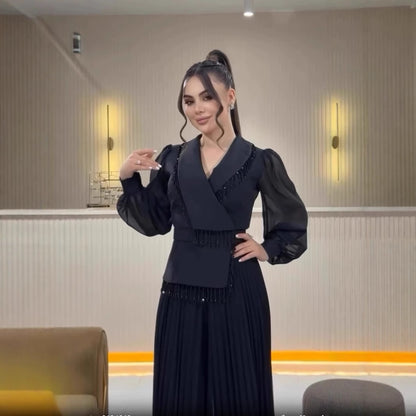 Laura – Robe Costume Plissée à Franges en Mesh