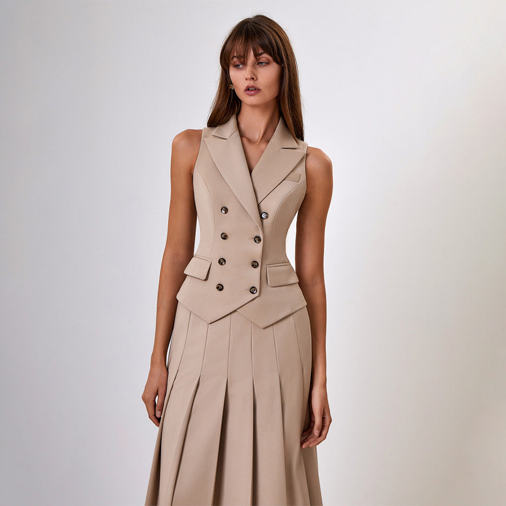 Laura – Ensemble Deux Pièces Robe Plissée Sans Manches