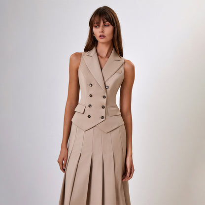 Laura – Ensemble Deux Pièces Robe Plissée Sans Manches