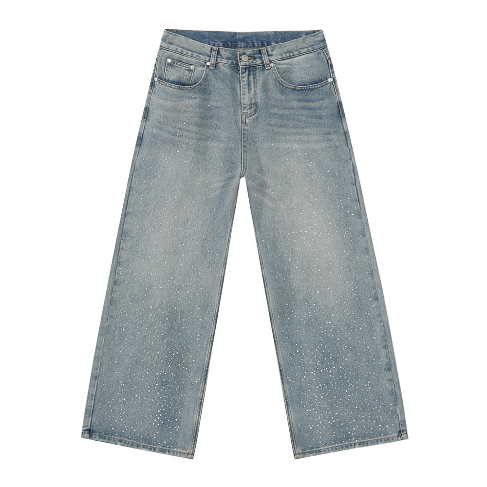 Leon – Jeans Droits Délavés avec Strass