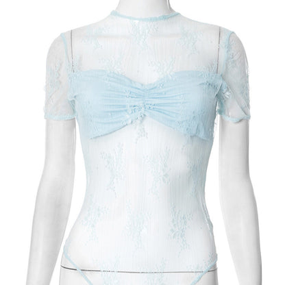 Deborah – Combinaison en Dentelle Transparente Plissée