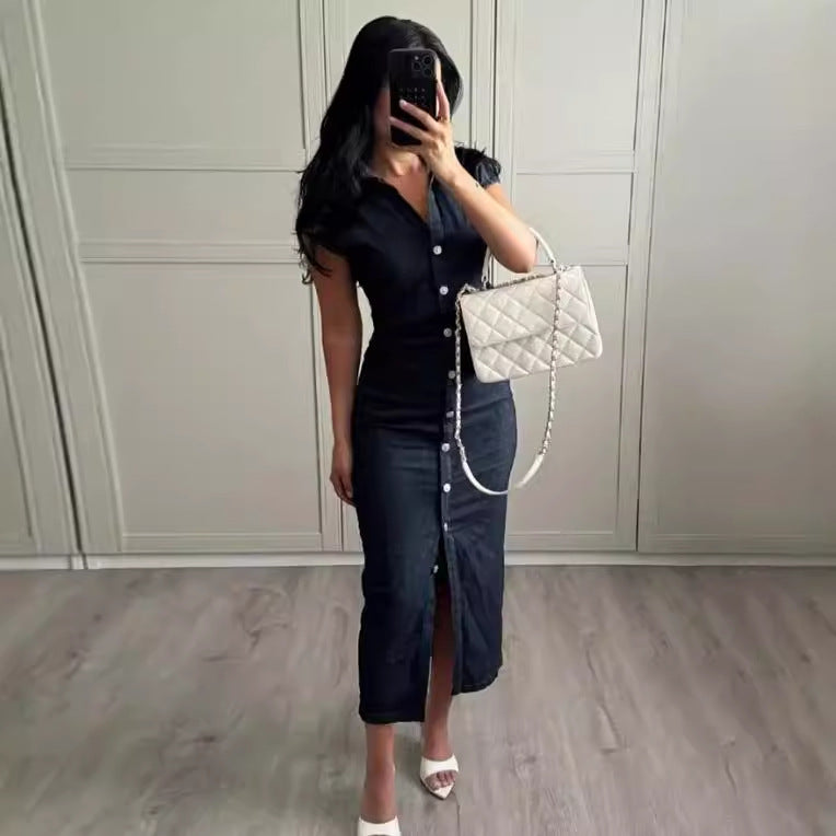 Catherine – Robe Longue en Denim