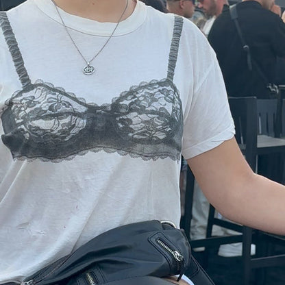 Charlotte – Corset en Dentelle Transparente à Manches Courtes