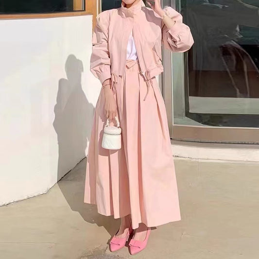 Michelle – Ensemble Manteau Court et Jupe en Couleur Unie