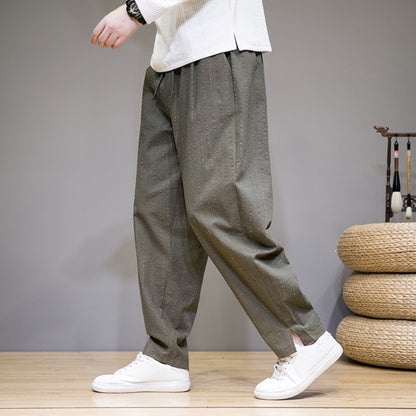 Walter – Pantalon Décontracté en Coton et Lin à Rayures Style Chinois