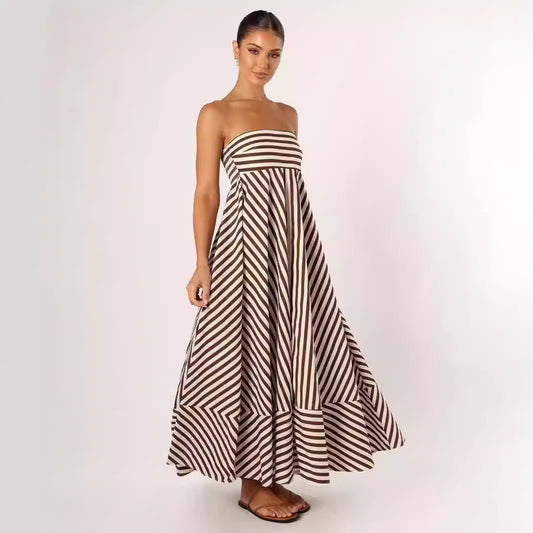 Sandra – Robe Longue Imprimée Dos Nu à Grande Jupe Taille Haute
