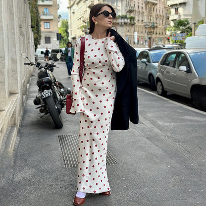 Anna – Robe Cheville Ample à Manches Évasées et Pois Contrastés
