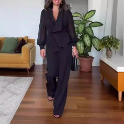 Vanessa – Combinaison à Jambes Larges Contrôlées à la Taille