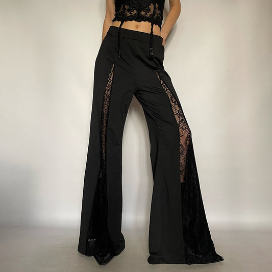 Anna – Pantalon Évasé à Taille Basse avec Dentelle