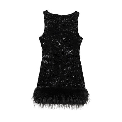 Natasha – Robe avec Décorations de Sequins et Plumes