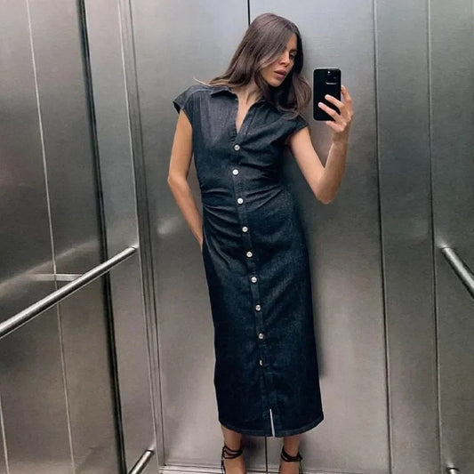 Catherine – Robe Longue en Denim