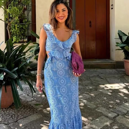 Rachael – Robe Midi en Coton avec Broderie