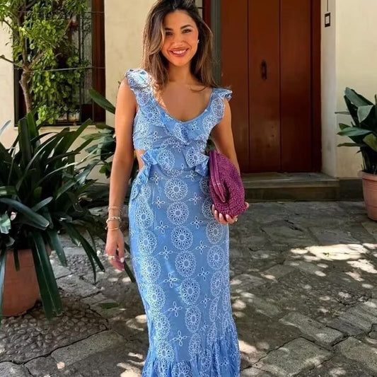 Rachael – Robe Midi en Coton avec Broderie