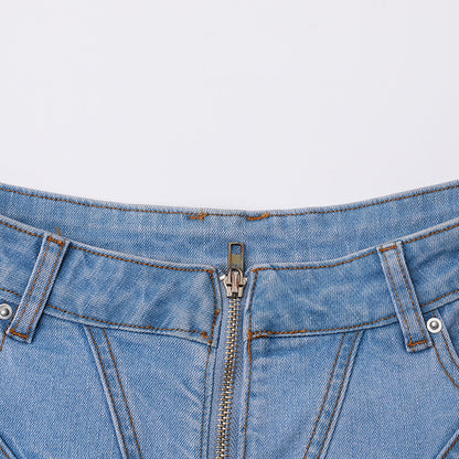 Anne – Jupe en Denim avec Volants en Relief
