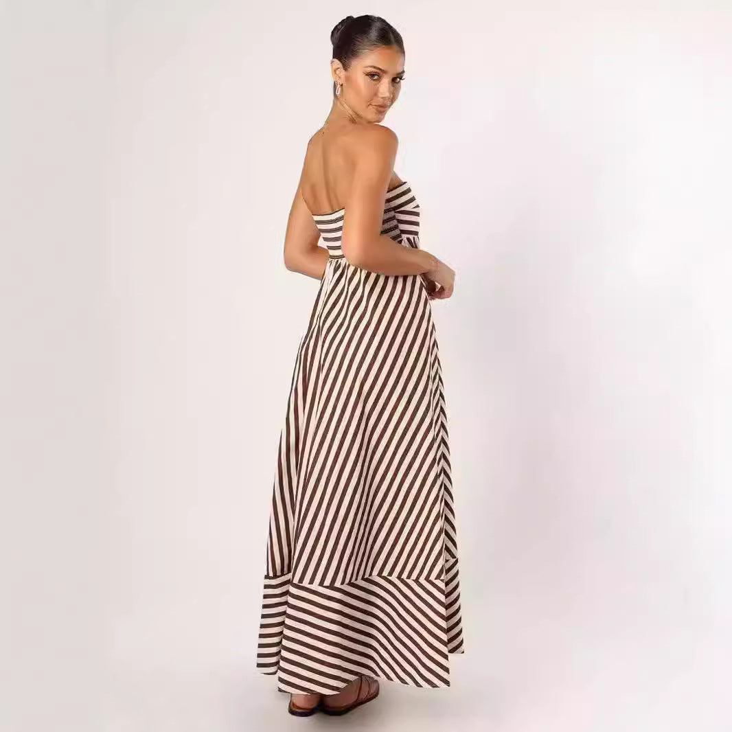 Sandra – Robe Longue Imprimée Dos Nu à Grande Jupe Taille Haute
