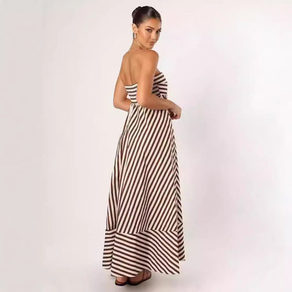 Sandra – Robe Longue Imprimée Dos Nu à Grande Jupe Taille Haute