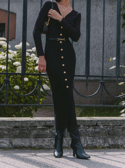 Anne – Robe Longue en Maille à Manches Longues