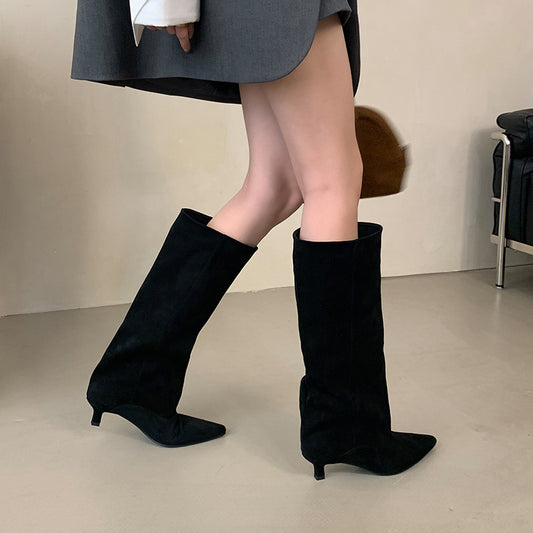 Grace – Bottes Hautes à Talons Bas et Pointe Aigüe