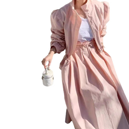 Michelle – Ensemble Manteau Court et Jupe en Couleur Unie