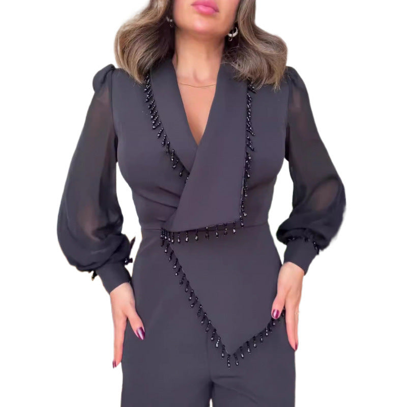 Vanessa – Combinaison à Jambes Larges Contrôlées à la Taille