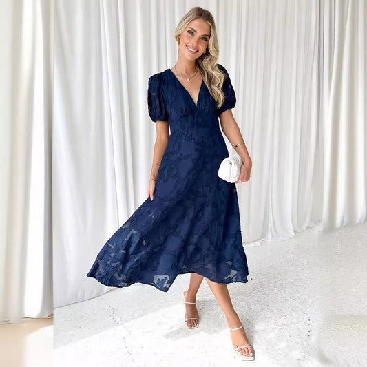 Helen – Robe Flottante à Manches Courtes en Dentelle Florale