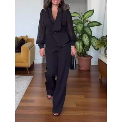 Vanessa – Combinaison à Jambes Larges Contrôlées à la Taille
