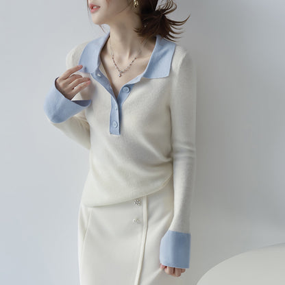 Mandy – Pull Slim à Col Polo et Manches Longues en Couleurs Contrastées