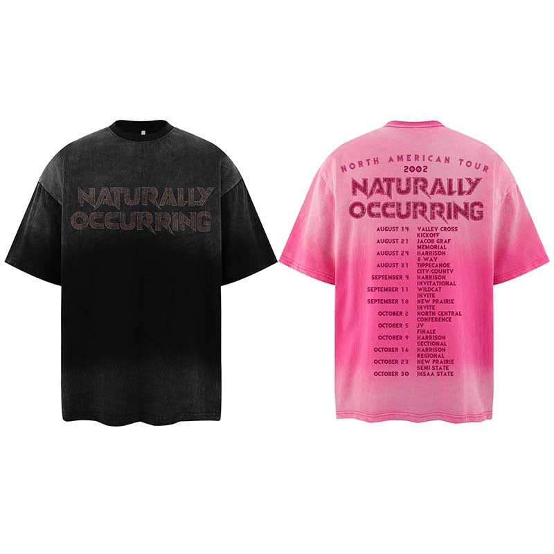 Ian – T-shirt à Manches Courtes Dégradé Imprimé Lettre Usé Rétro Américain pour Hommes