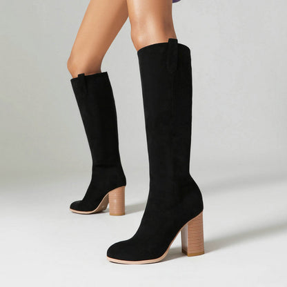 Ruth – Bottes Hautes en Suède Vegan à Talon Épais et Bout Rond