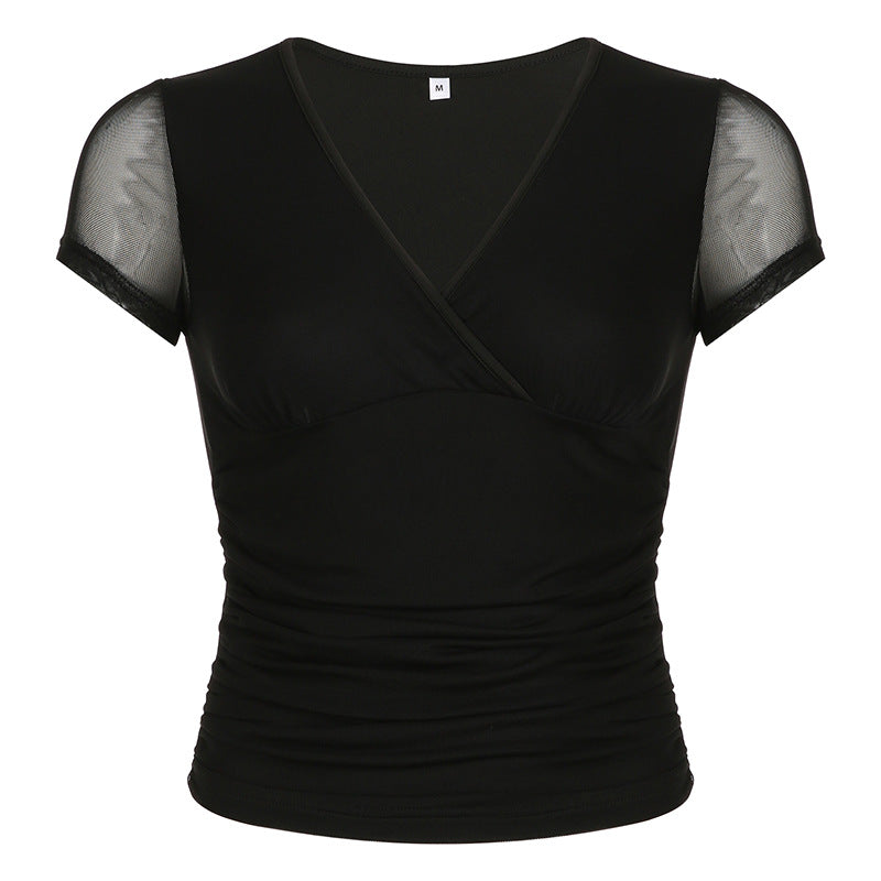 Lucy – Manches Courtes en Maille Plissée et Couleur Pure