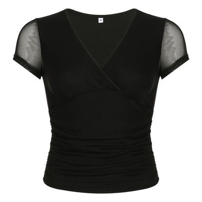 Lucy – Manches Courtes en Maille Plissée et Couleur Pure