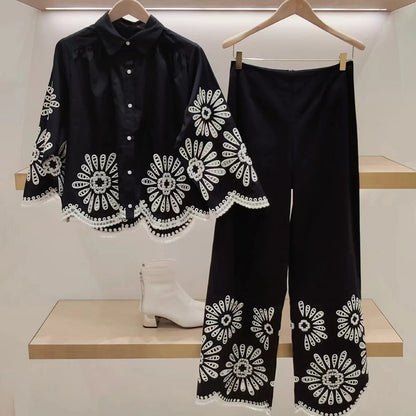 Carol – Ensemble Pantalon Large Style Ethnique à Motif Tournesol