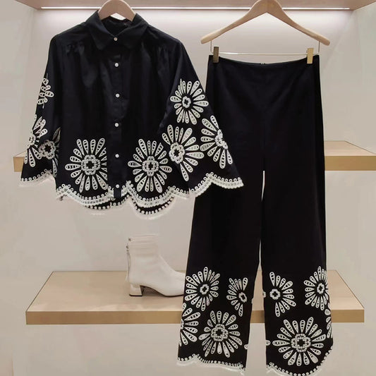 Carol – Ensemble Pantalon Large Style Ethnique à Motif Tournesol