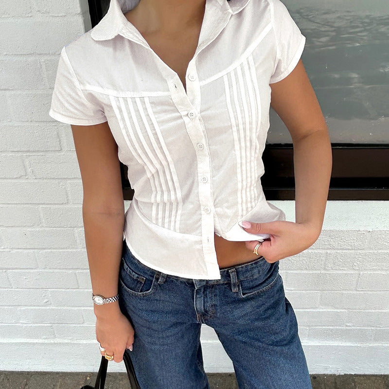 Megan – Blouse À Fente Plissée Pour Femme