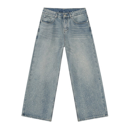 Leon – Jeans Droits Délavés avec Strass